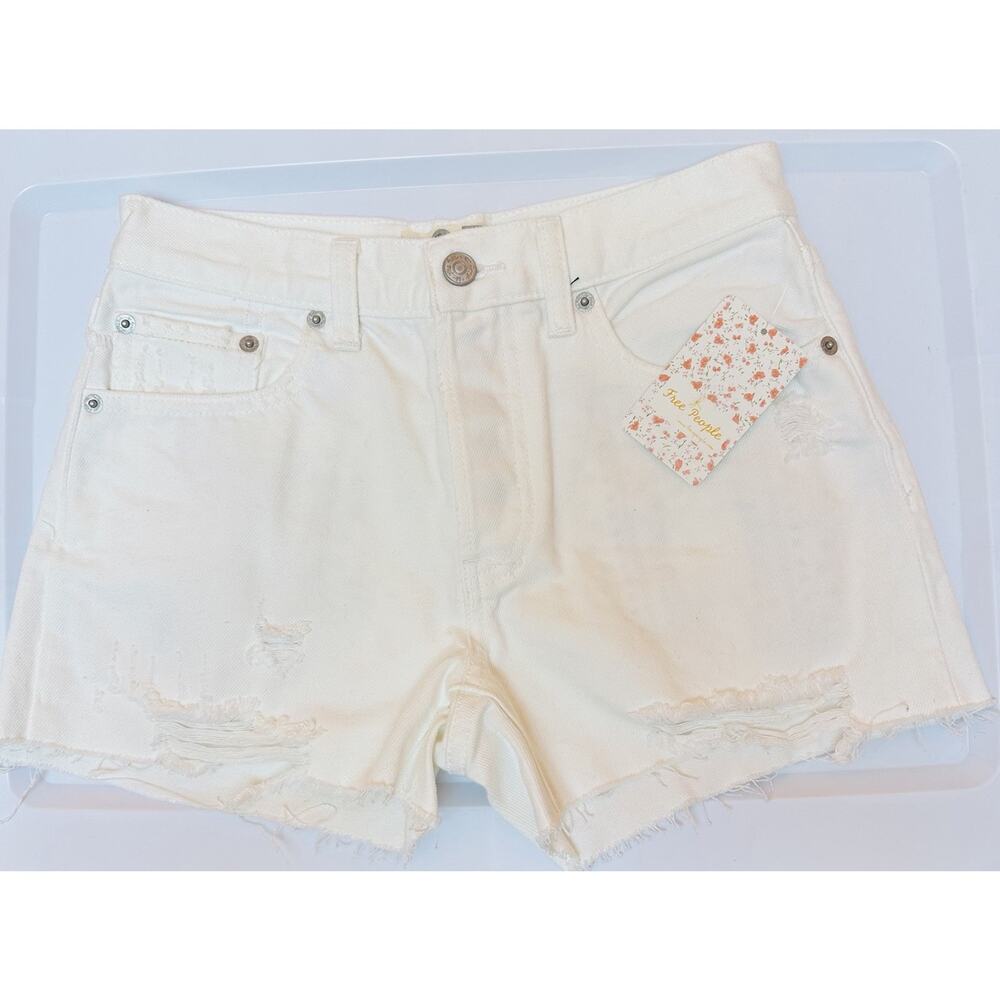 FP We the Free White Out short denim destructed JEAN shorts Button Fly Sz 25